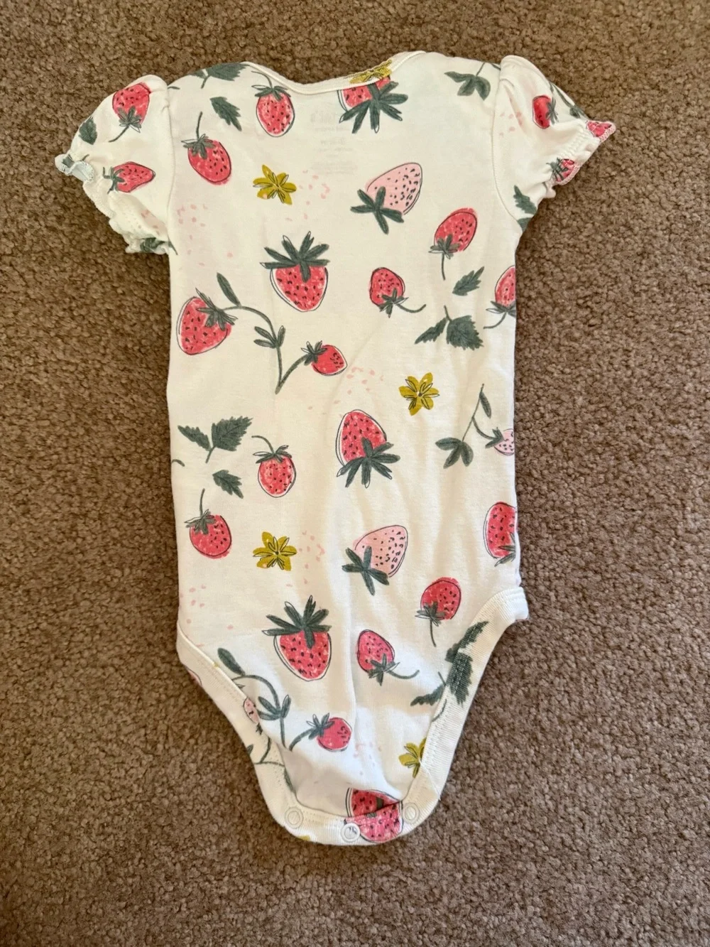 Carter's White Strawberry Print Ruffle-Sleeve Baby onesie